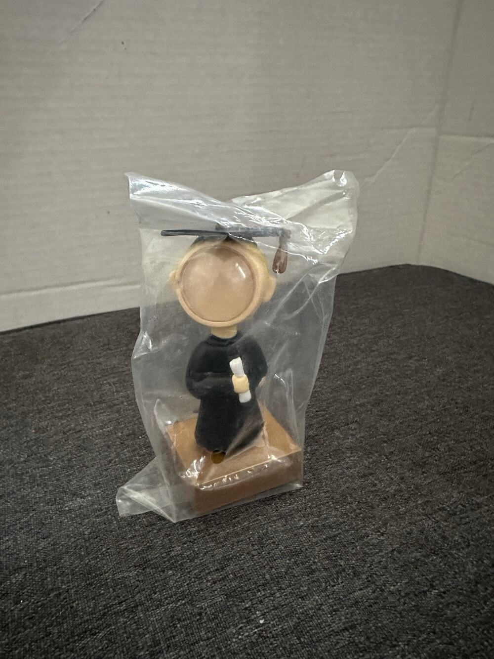 Graduation Photo Holder Bobblehead Male Black Gown Diploma Picture Frame 4.5”